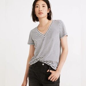 Madewell Black and White Striped Short Sleeve Tee